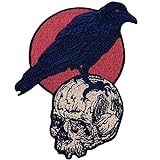Emblema bordado de cuervo en calavera, parche para aplicar con plancha o coser