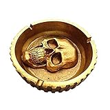 Molinter Cenicero de calavera de Halloween, resina, artesanía, para casa, Halloween, decoración, regalo (dorado)