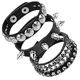 PEOVLVN 3 pulseras de cuero punk con tachuelas, pulsera gótica ajustable para hombres y mujeres, accesorios emo de los años 80, joyería para Halloween, talla única