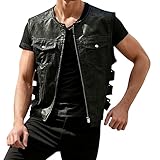 Duohropke Chaleco de Piel Sintética para Hombre - Estilo Motorista, Rockero, Club de Moto - Con Cordones - Equipo Punk