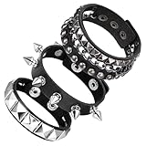 Giantree Pulseras de cuero punk rock, 3 piezas de pulseras punk rock tachonadas de cuero con pinchos para hombres y mujeres, pulsera ajustable de los años 80, puños de muñeca para regalos de fiesta de