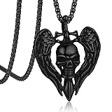 Bandmax Colgante Calavera Pirata con Espada y Alas de Diablo, Negro