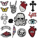 Monsully 15 Piezas Cool Design Termoadhesivos, Parches de Banda de Rock Punk Cráneo Parches Ropa Termoadhesivos Juego de Parches para Coser y Reparar para Ropa, Mochilas, Chaquetas, Jeans, Sombreros