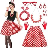 YeahBoom 50s Accesorios de Disfraz Traje con bufanda guantes gafas de sol polka dot bandana pendientes collar polka dot falda,para el carnaval, fiesta de disfraces, fiesta temática (círculo)