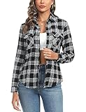 Irevial Camisa De Cuadros Estilo Western De Algodón Clásico con Botones para Mujer