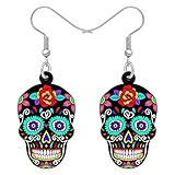 DALANE Halloween Regalos Acrílico Floral Azucar Calavera Pendientes Colgante Joyería para Mujeres Niñas Charms Fiesta Favores (Negro B)
