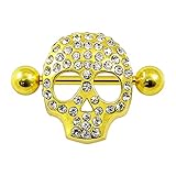 AZARIO LONDON Piercing de pezón con diseño de calavera y piedras preciosas, para pezón, 14 g, Circonia cúbica, Circonia cúbica