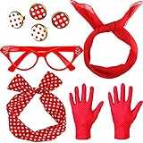 dcas 9 Piezas 50's Costume Accessories Set, Accesorios Mujer Retro, 1950 Rockabilly Lunares Accesorios De Disfraz, Disfraz De Los Años 50 Accesorios Retro Fiesta, para Carnival Fiesta(Rojo)