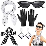 BDSHUNBF 50's Costume Accessories Set, Accesorios de Traje, Bandana Bufanda Pendientes Gafas de Ojo de Gato Guantes para Mujer para Retro Fiesta Cosplay Halloween Navidad