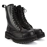 Altercore Botas Militares Negro Cuero Unisex Mujer Hombre 10 Ojales Army Punk Puntera de Acero Ranger Suela Alta