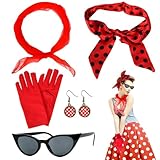 50's Costume Accessories Set, 50s Accesorios Mujer Retro, Accesorios de Lunares Vintage de Los Años 50, Accesorios de Disfraces para Mujeres, Disfraz de Los Años 50 Accesorios para Carnaval, Halloween
