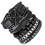 AYNKH Pulsera de Cuero Punk Rock, Pulsera de Cuero Gótico, Pulsera de Cuero y Metal, Pulsera de Aleación de Cuero Premium, Pulsera Regalo Personalizado, Accesorios Estilo Emo, Pulsera Rock & Roll