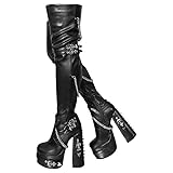 blingqueen Botas punk para mujer con plataforma, Poliuretano negro., 38 EU