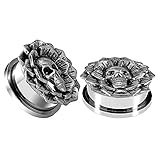 COOEAR Piercing para oreja, diseño de calavera con forma de flor, dilatador de 6 mm a 25 mm., 0g(8mm), Metal