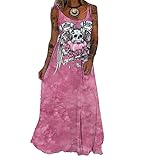 Vestidos de Camisa Punk para Mujer Vestido de Calle Holgado de Talla Grande con Calavera Rosa para Mujer Vestido sin Mangas hasta el Suelo