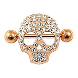 AZARIO LONDON Piercing de pezón con diseño de calavera y piedras preciosas, para pezón, 14 g, Circonia cúbica, Circonia cúbica