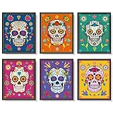 Outus 6 Piezas Decoraciones de Pared en Forma de Cráneo de Azúcar Decoración del Cartel del Día de los Muertos Decoración Mexicana de Cráneo de Azúcar del Día de los Muertos Fiesta Impresiones de