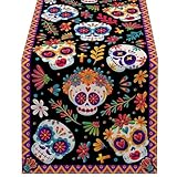 Sucritude Decoraciones de Mesa con Calaveras de azúcar,Caminos de Mesa Mexicanos Decorativos - Mantel de Lino rústico, Suministros para Fiestas temáticas mexicanas, Decoraciones de Altar del Día de