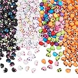 arricraft 400 cuentas acrílicas de calavera de Halloween, 4 estilos de esqueletos de colores mixtos, cuentas de cabeza de calavera de 7,5 mm de ancho y 9,5 mm de largo, cuentas espaciadoras para