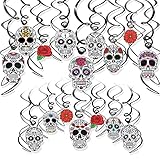 HOWAF Decoración del Día de los Muertos, 30pcs Día de los Muertos Calavera Colgante Remolino Decoraciones de Techo Espiral guirnaldas para el Cinco de Mayo, Fiestas mexicanas, Decoración Halloween