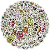 Qpout 100pcs Halloween Sugar Skull Stickers, Dia de Los Muertos Mexican Day of Dead Stickers Decalcomans Laptop Sugar Skull Impermeable Calcomanías para Botellas de Agua Equipaje Computer Skateboard