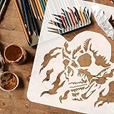 Plantillas de pared reutilizables con diseño de calavera y huesos para manualidades, pintura en madera, lienzo, paredes, muebles de madera, manualidades, álbumes de recortes