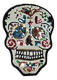 Escudo de calavera mejicana con lentejuelas de colores bordadas, parche termoadhesivo de gran tamaño, 28 x 20 cm