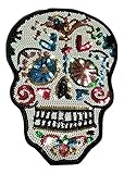 Escudo de calavera mejicana con lentejuelas de colores bordadas, parche termoadhesivo de gran tamaño, 28 x 20 cm