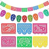 HOWAF Banderas de Fiesta Mexicana Guirnalda de Fiesta de Papel Picado de Plástico para Fiesta Mexicana Decoracion Día de los Muertos Mexico Cráneo