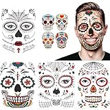 Halloween tatuaje facial temporal paquete de 8 kit de maquillaje de calavera suministros de fiesta de disfraces de Halloween